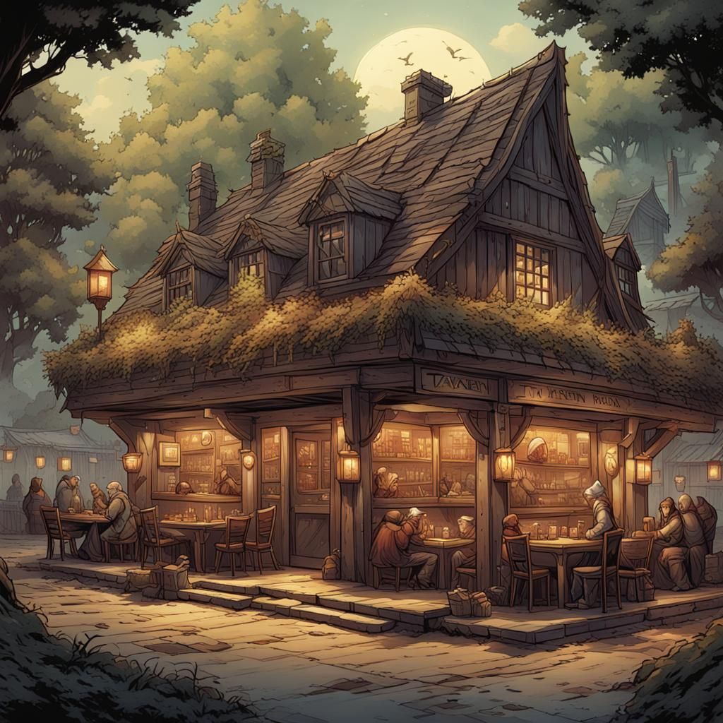 Fantasy Tavern Art in Comic Book Style