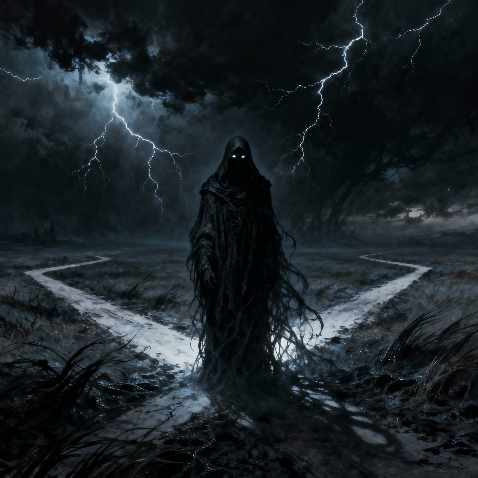 Cosmic Horror Figure at Desolate Crossroads