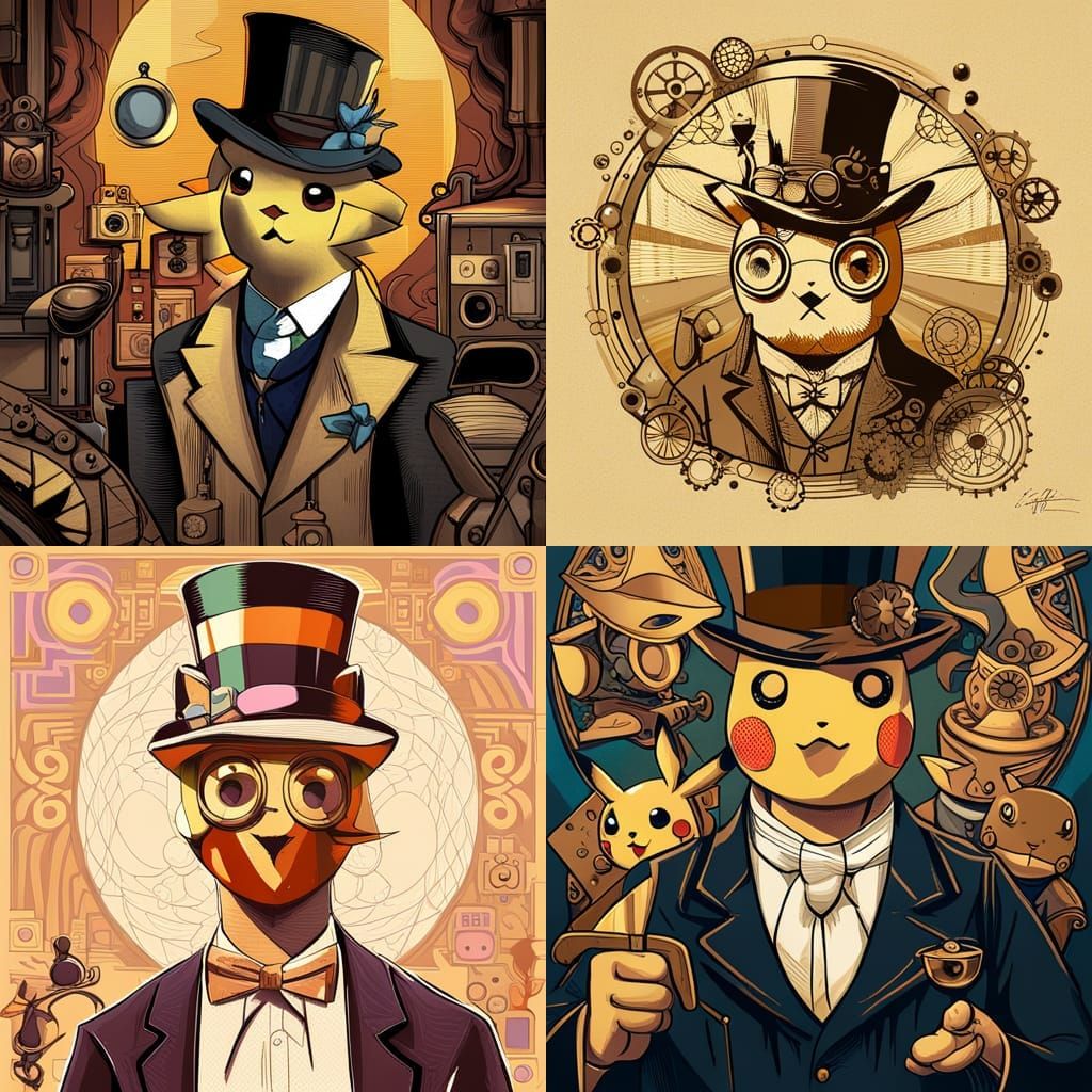 Pikachu in Steampunk Saloon: Pop Art Screen Print