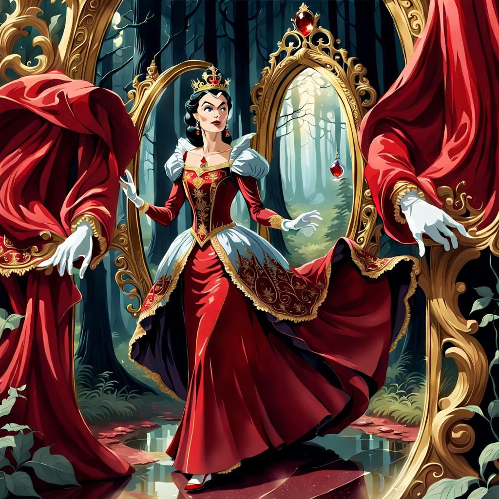 Evil Queen Emerges from Mirror to Pursue Princess