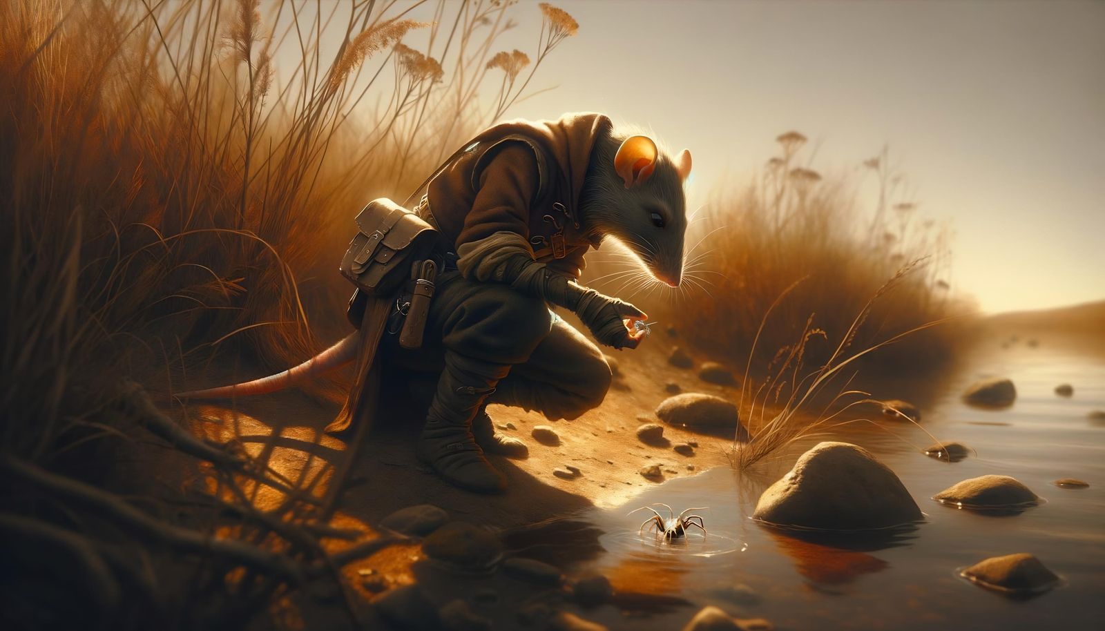 Anthropomorphic Rat Rogue on Desolate Shoreline