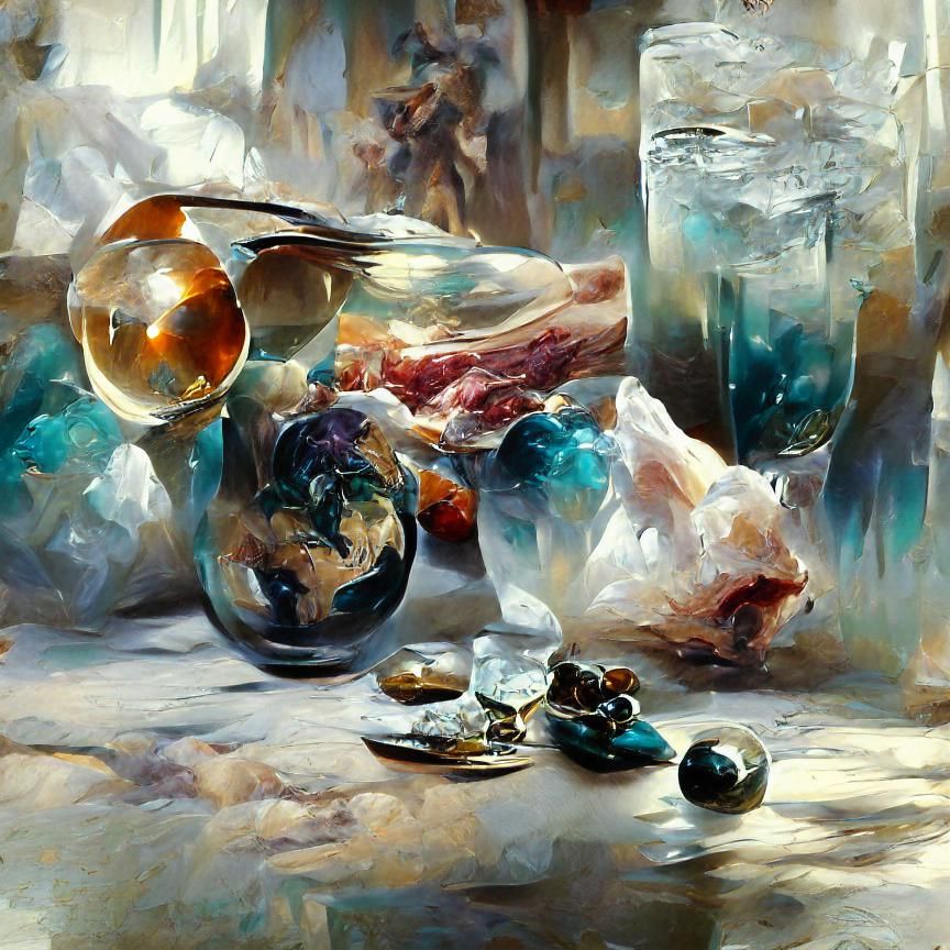Crystals and Glass in Impasto Oil Painting Style