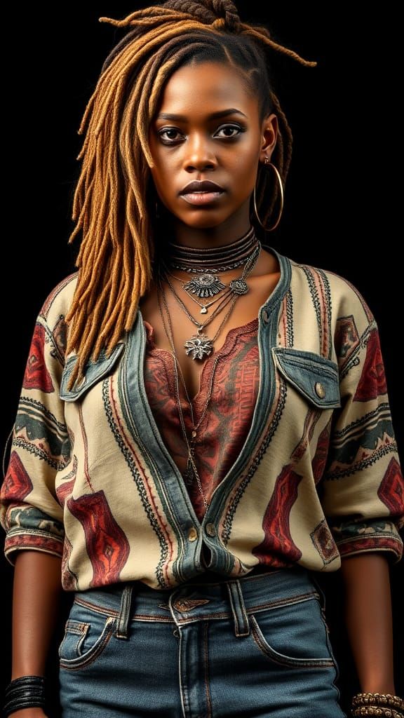Hyperrealistic African Woman in Punk Boho Style