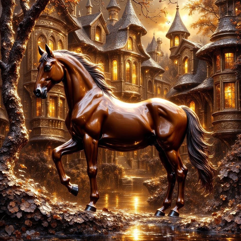 Chocolate Arabian Horse in Baroque Landscape