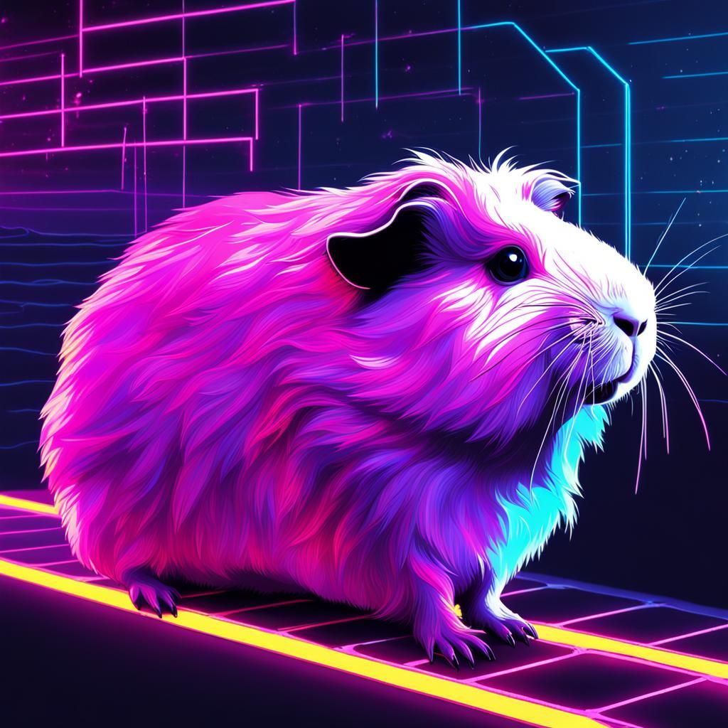 Synthwave Guinea Pig in Neon Retro Style