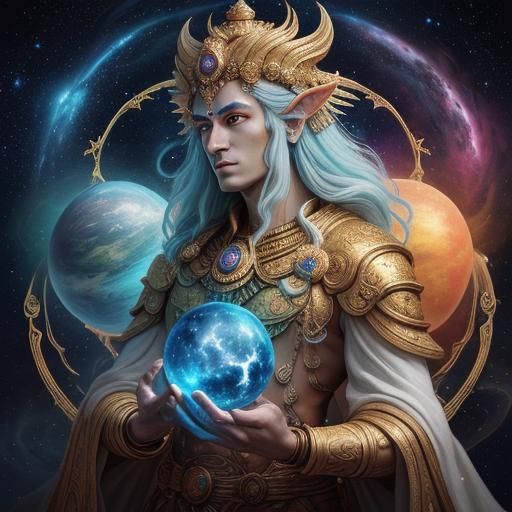 Brahma Carries the Solar System: A Vibrant Oil Painting