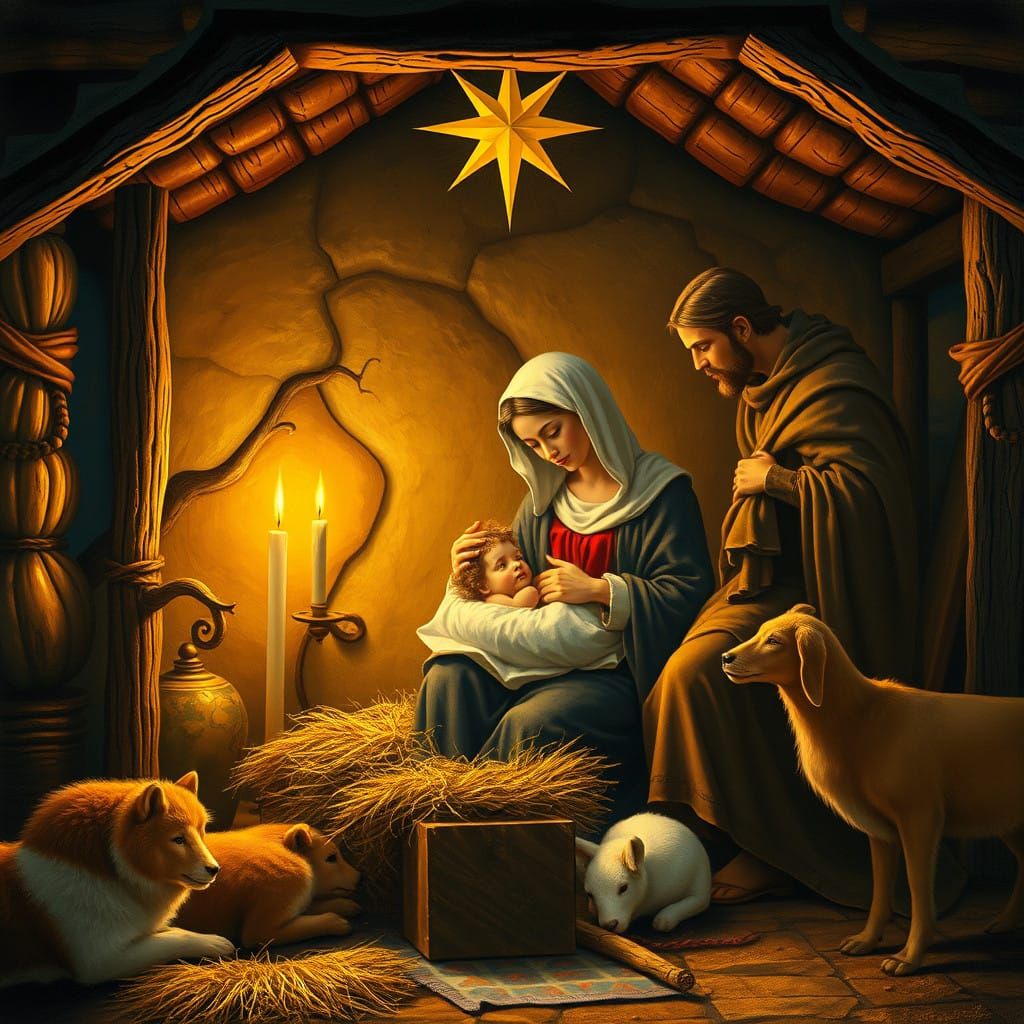 Renaissance-Inspired Nativity Scene in Golden Light