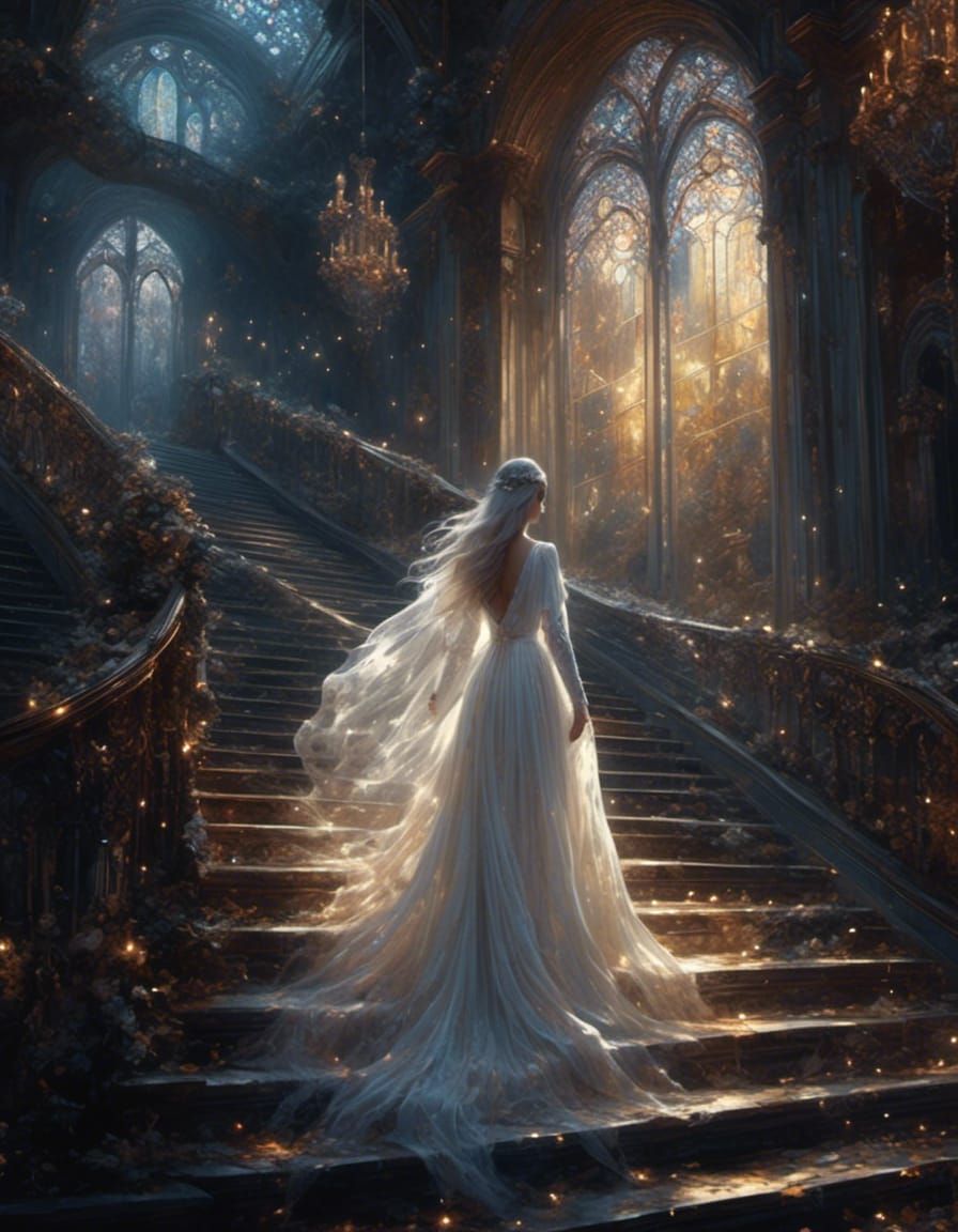 Ethereal Ghost in Castle with Fairy Lights