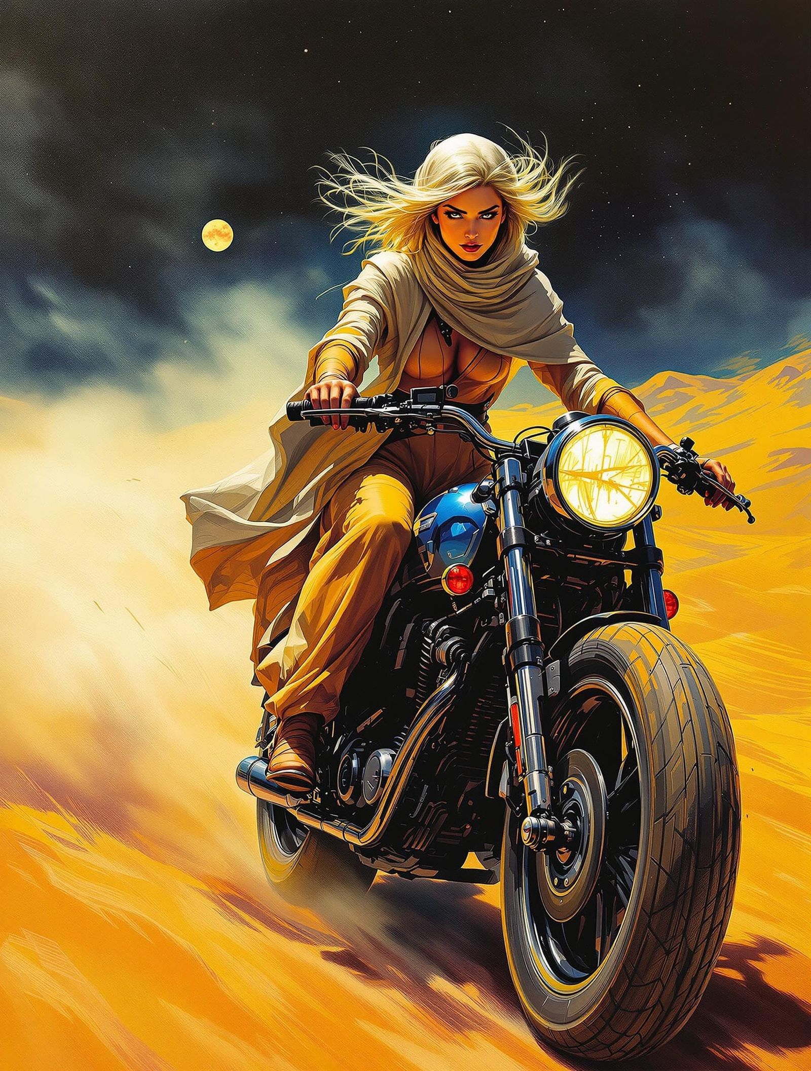 Desert Night Rider in Futuristic Impasto Style