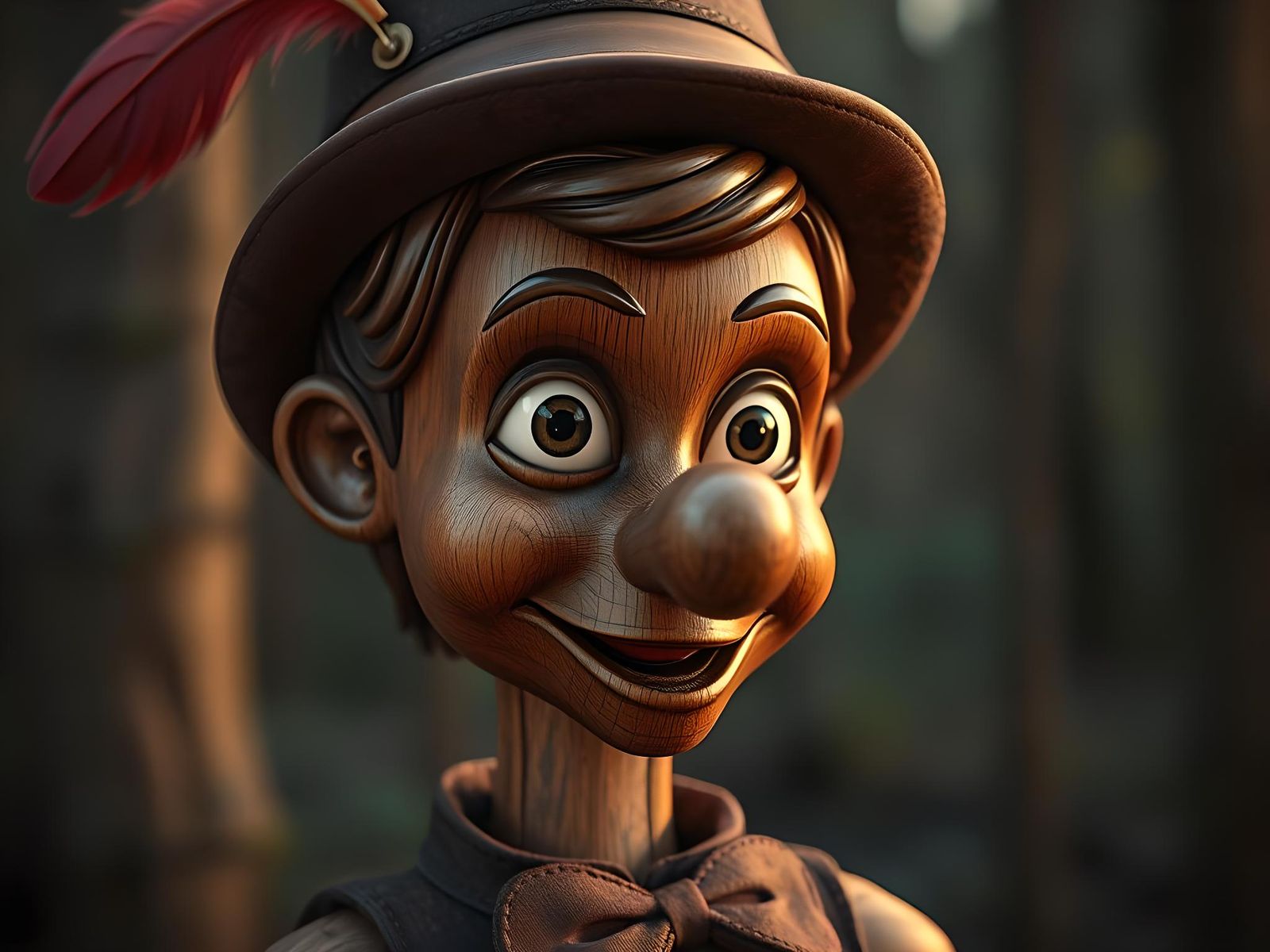 Steampunk Mahogany Pinocchio Sculpture in Magic Forest