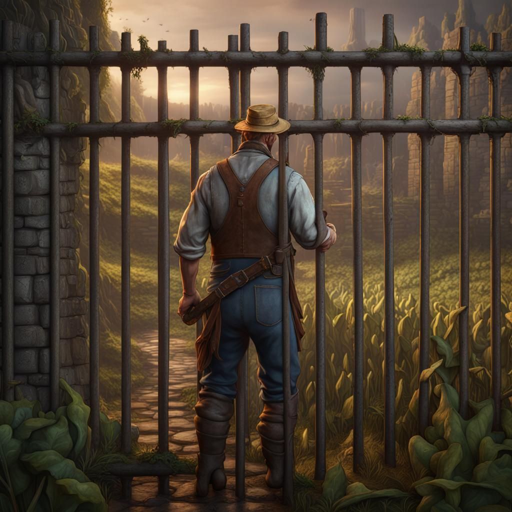 Farmer in Jail: Detailed Fantasy Concept Art