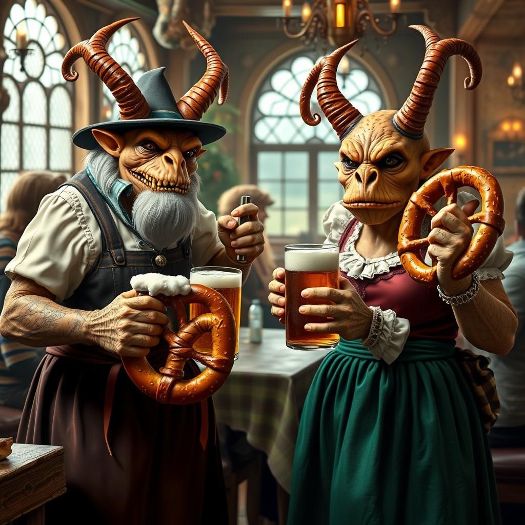 Bavarian Beer Fest with Grotesque Boschian Creatures
