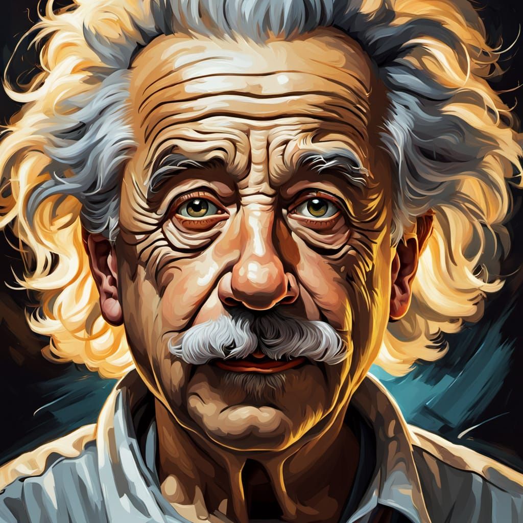 Einstein Caricature: Vibrant Oil Painting with Exaggerated F...