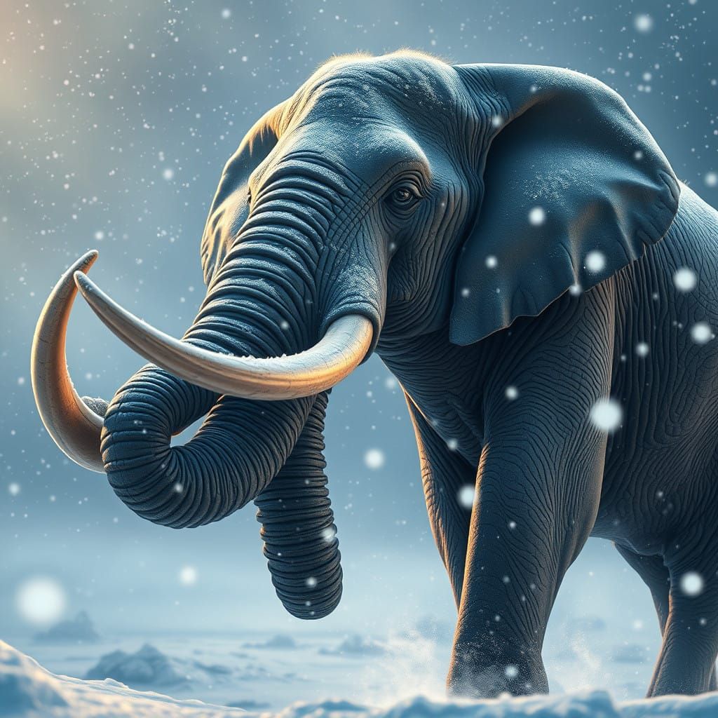 Surreal Winter Elephant Trumpets in Frosty Snowscape