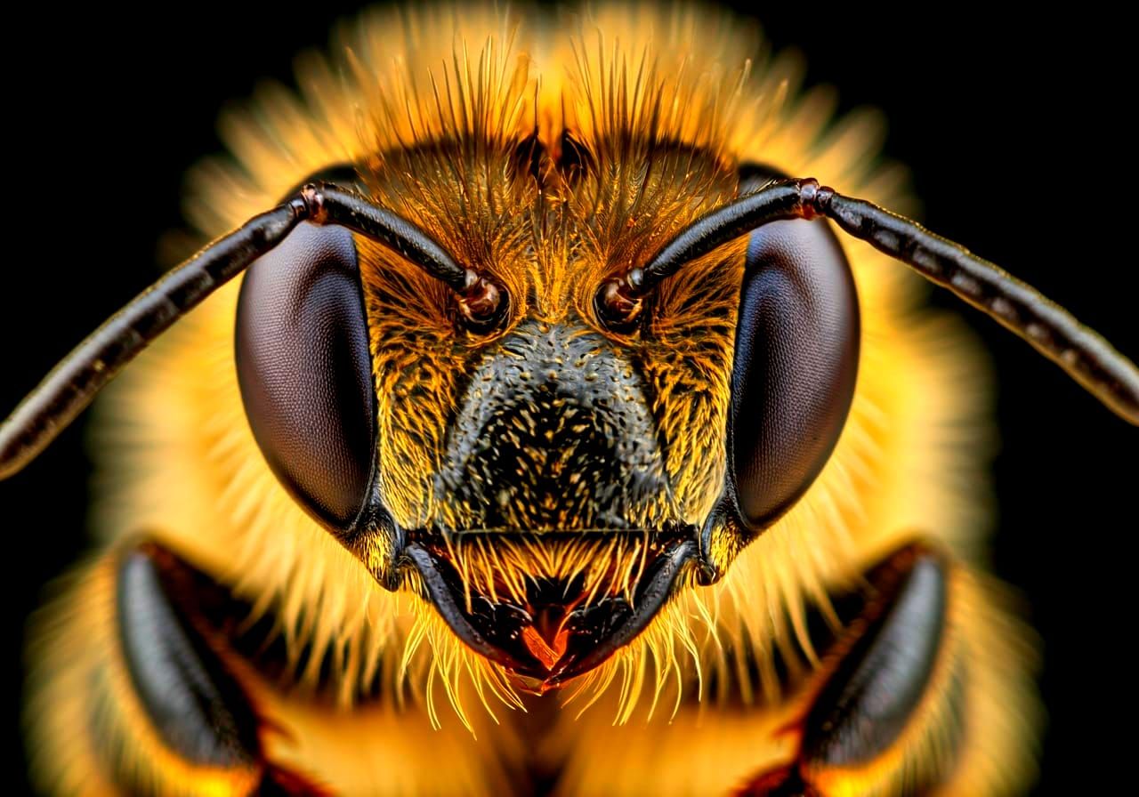 Extreme Macro Shot of a Honey Bee Head