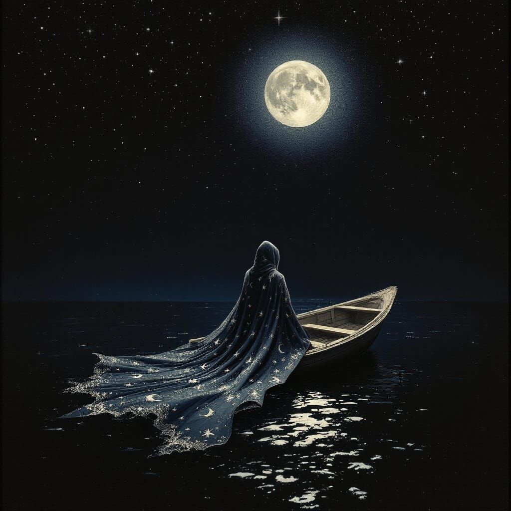 Ethereal Figure Adrift in the Sea of Night