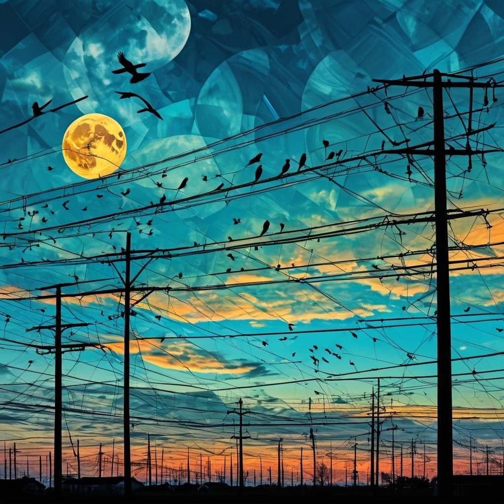 Fractured Sky Digital Collage with Stained-Glass Effect