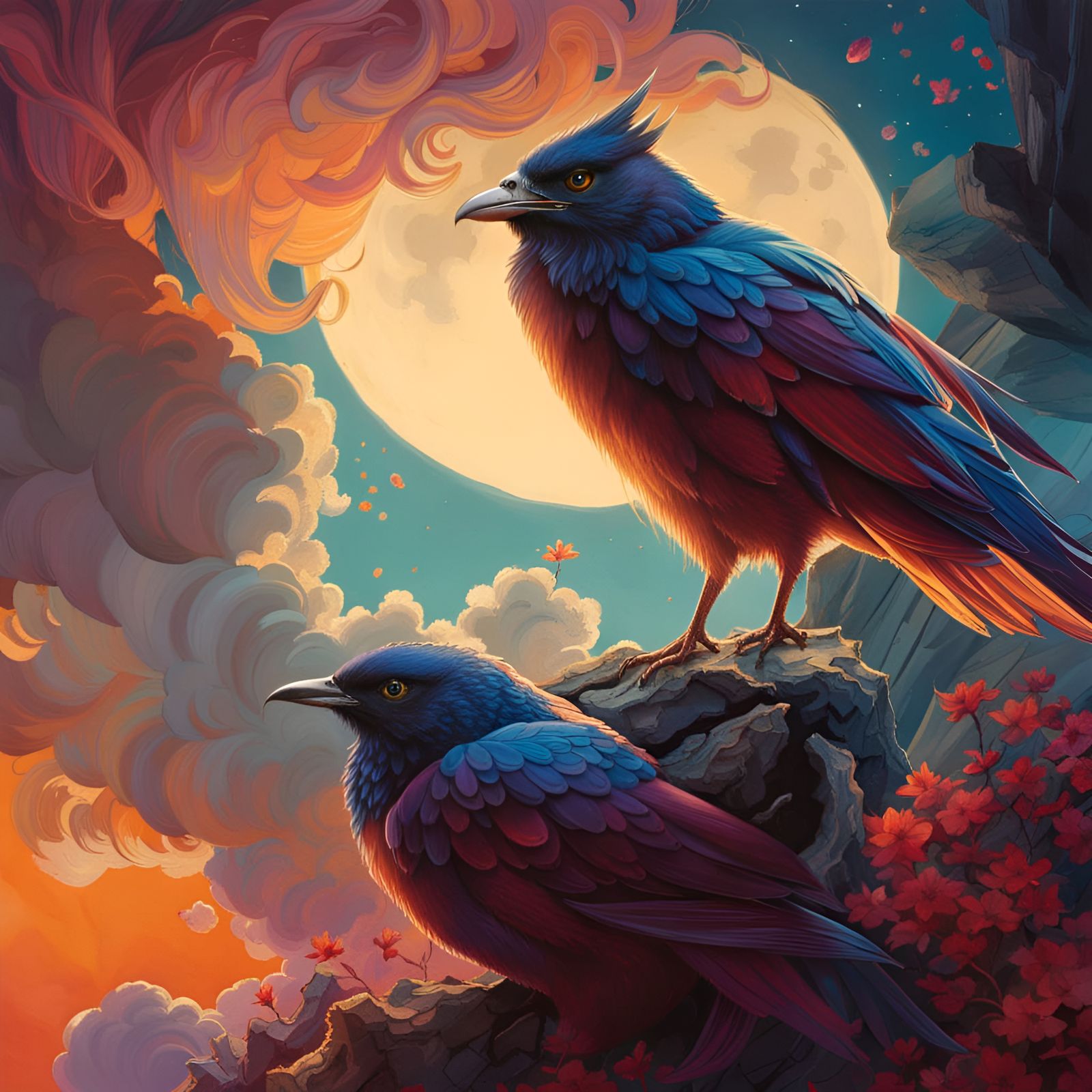 Cosmic Birds in Space, Hyperdetailed Anime Art