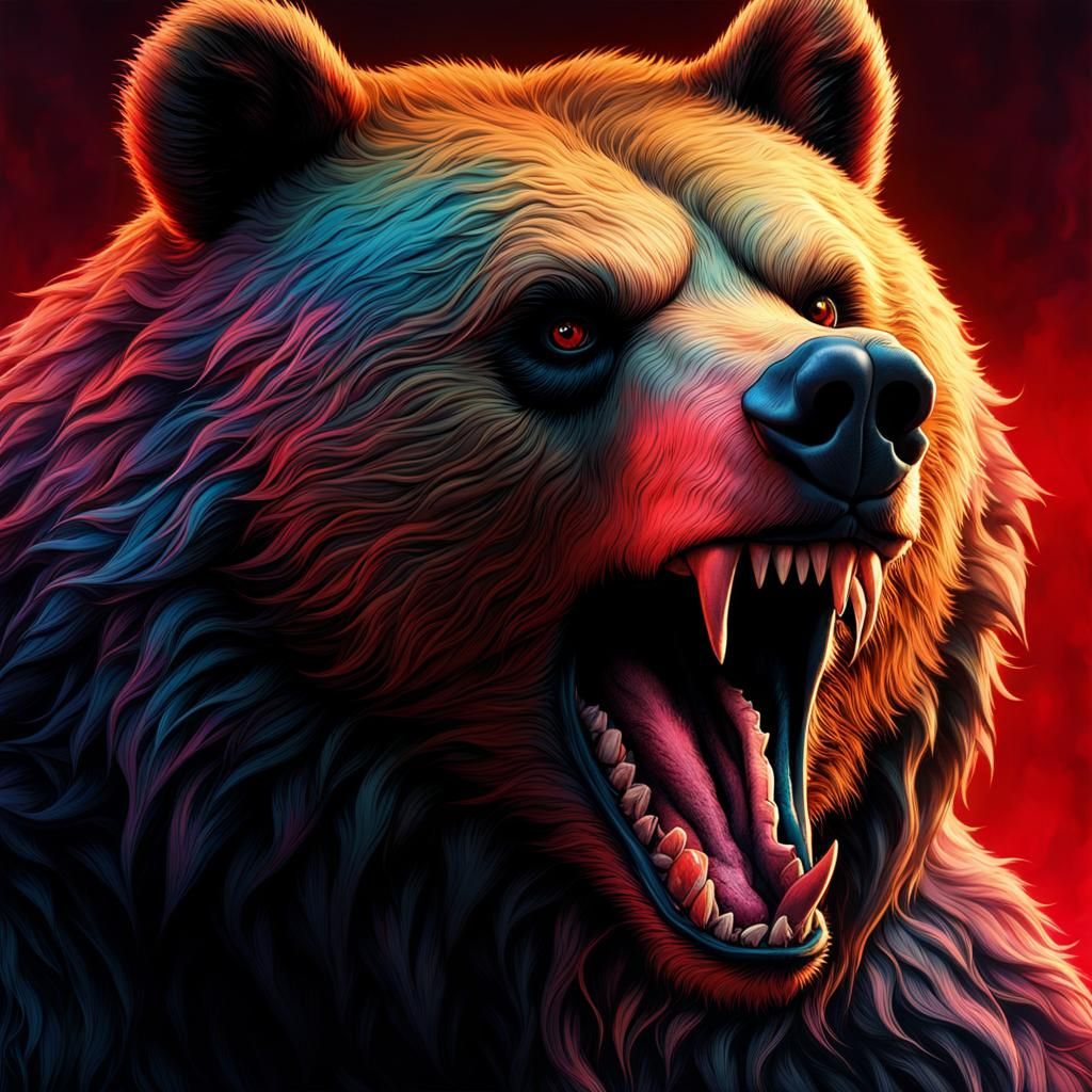 Scary Bear with Bloody Claws in Brutalist Style