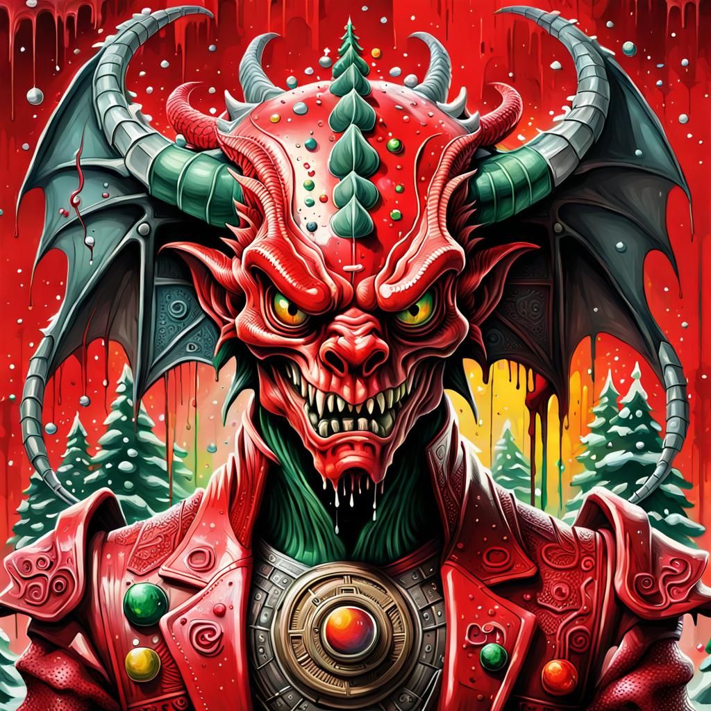 Bleeding Janus and Red Dragon, Giger-Inspired Street Art