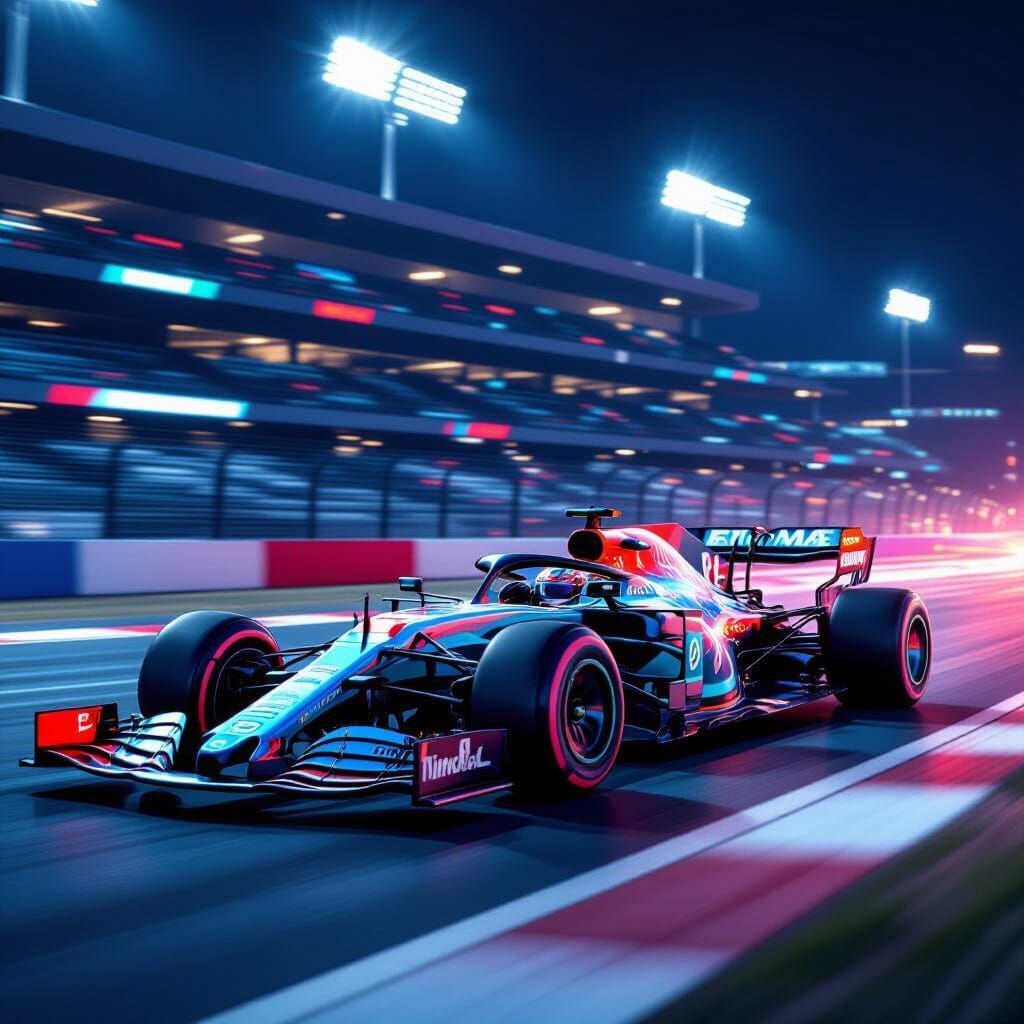 Futuristic F1 Racing Car on High-Tech Racetrack