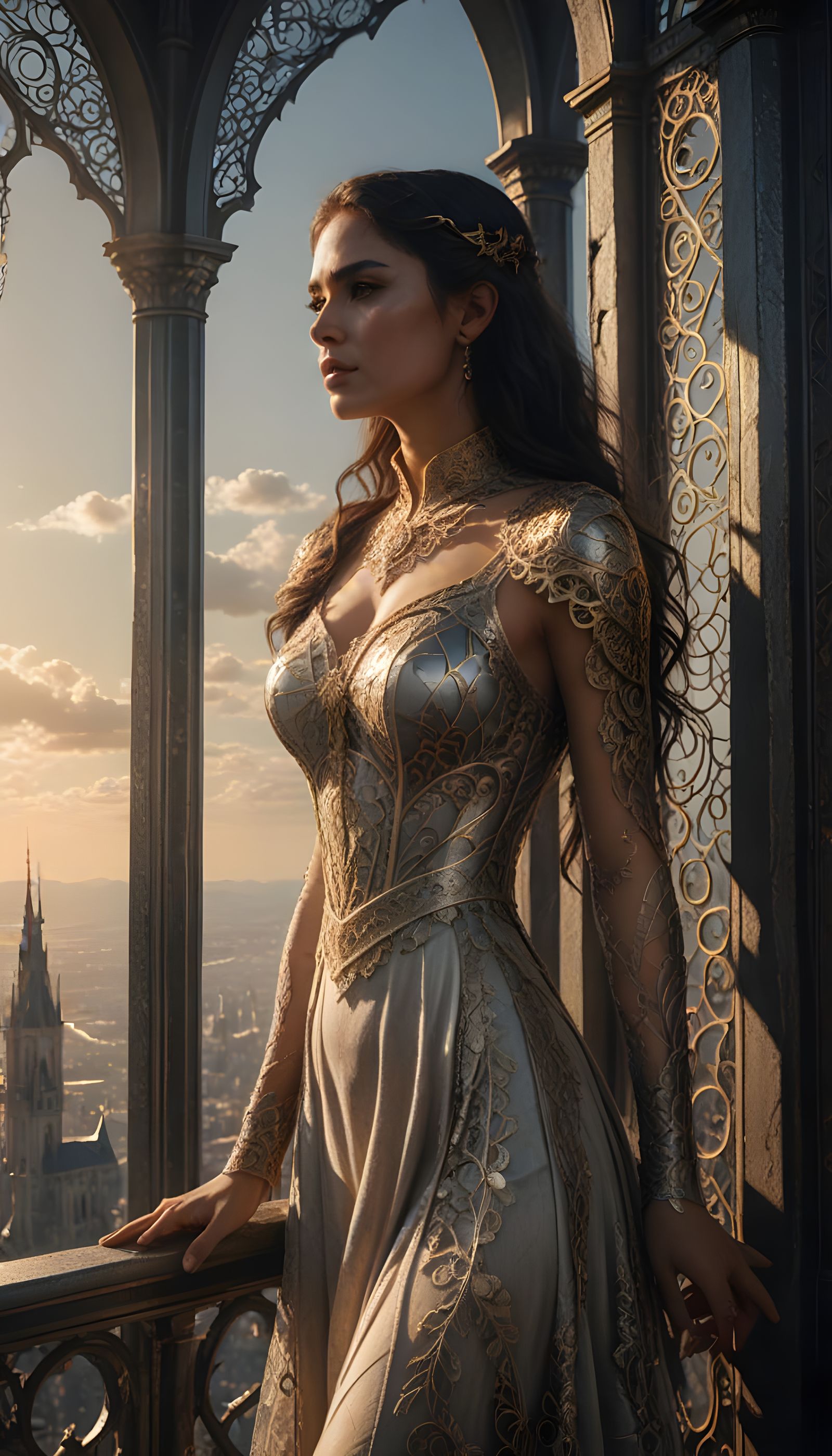 Fantasy Tower Portrait with Gold Lace Details