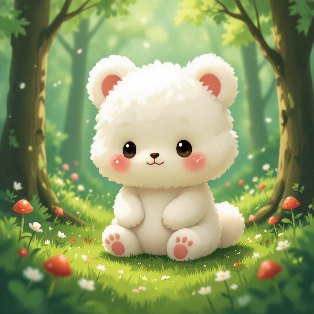 Dreamy Chiikawa in Nagano Forest, Soft Rendered Art