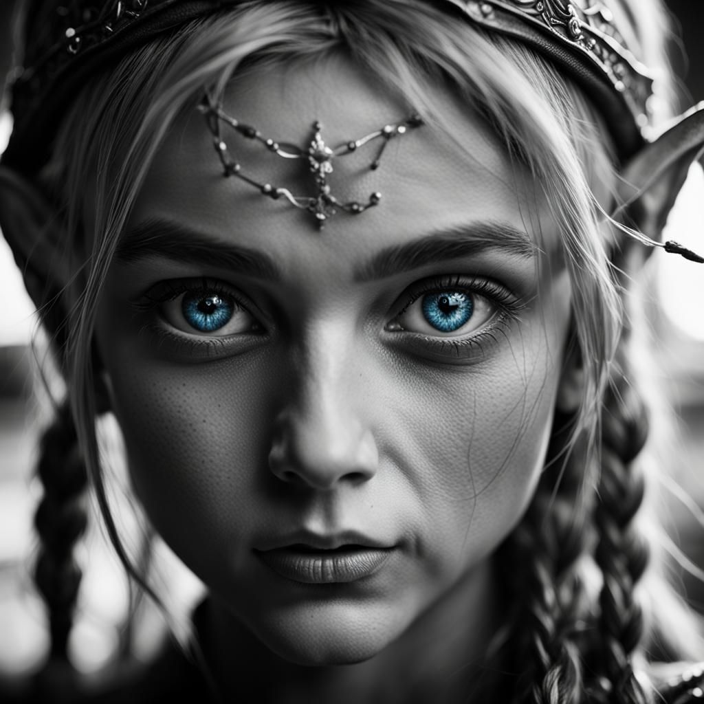 Monochrome Elf Warrior Portrait in Tavern