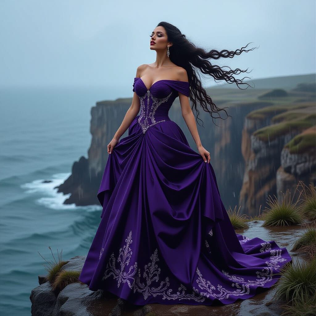 Opera Singer in Rain, Dramatic Lighting