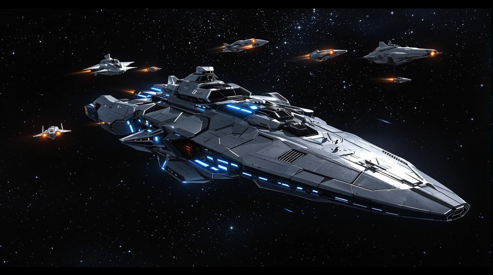 Sleek Galactic Battle Cruiser Leads Squadron Through Cosmic ...
