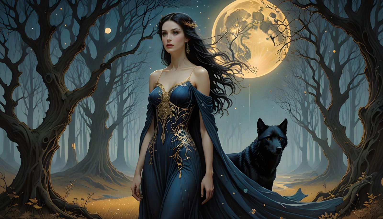 Ethereal Goddess in Moonlit Forest