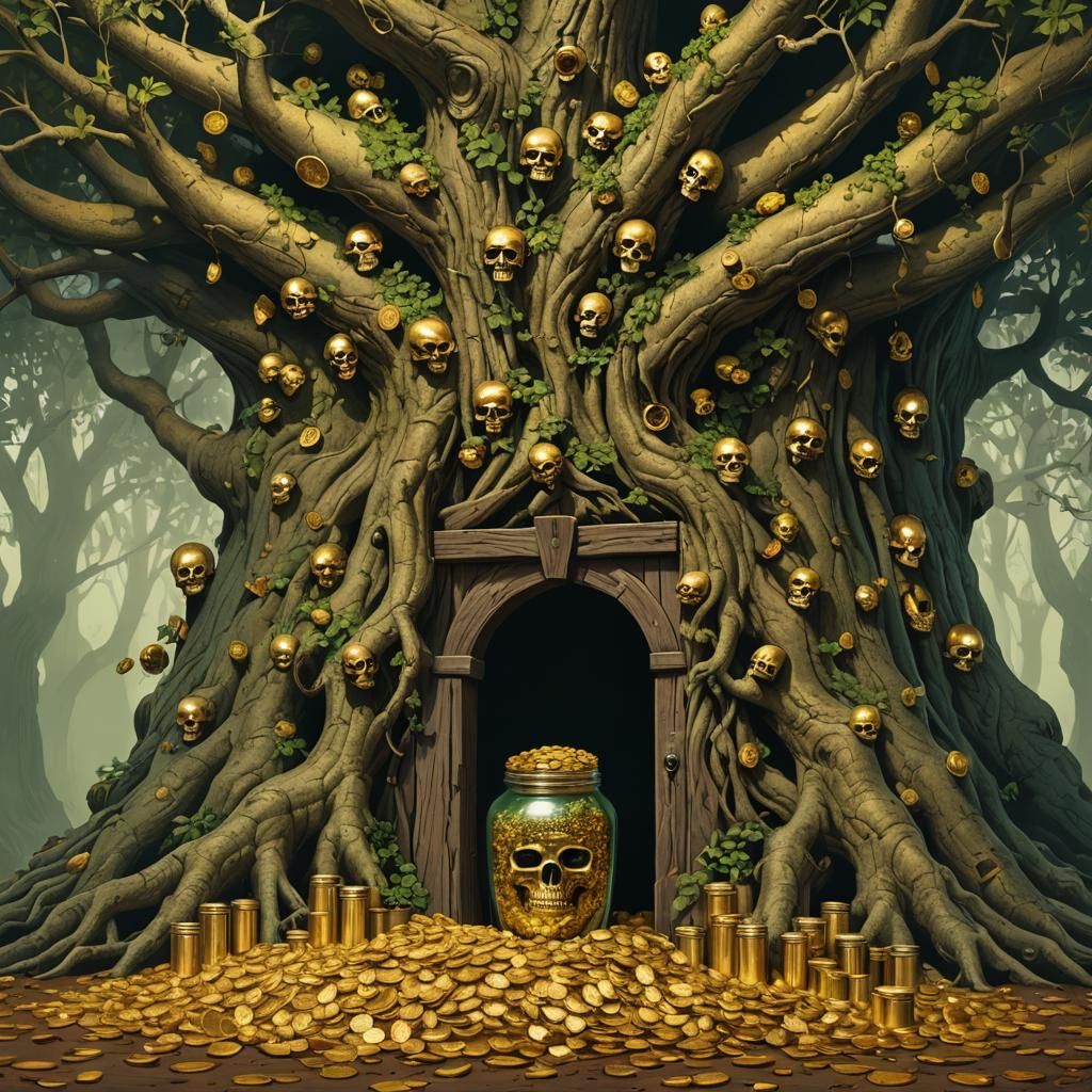 Giant Tree Doorway with Gold and Cannons