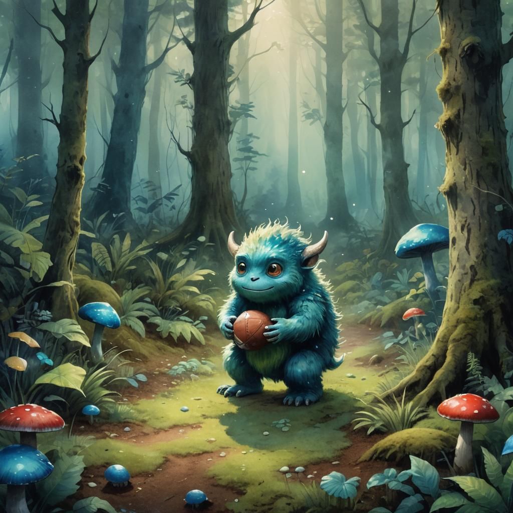Baby Monster Plays Football: Fantasy Concept Art