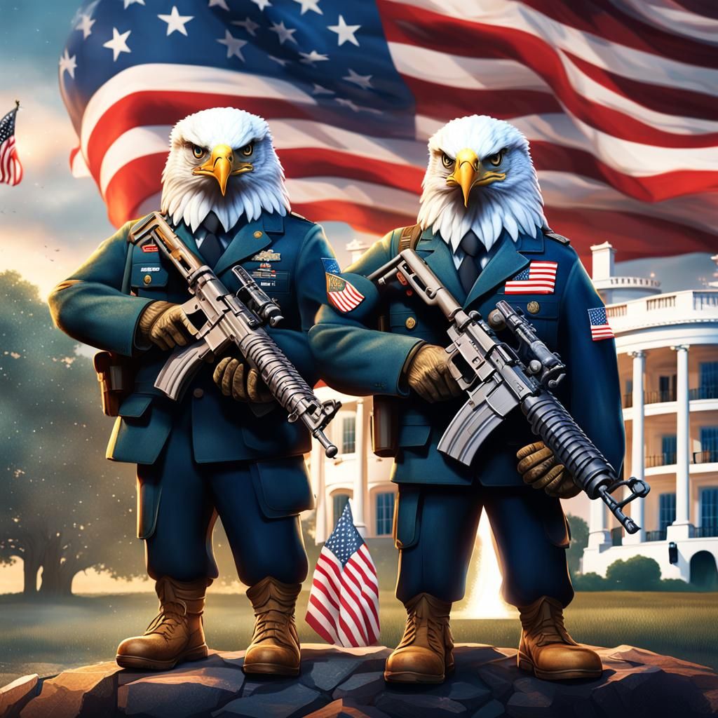 Eagles in Military Uniforms Outside White House