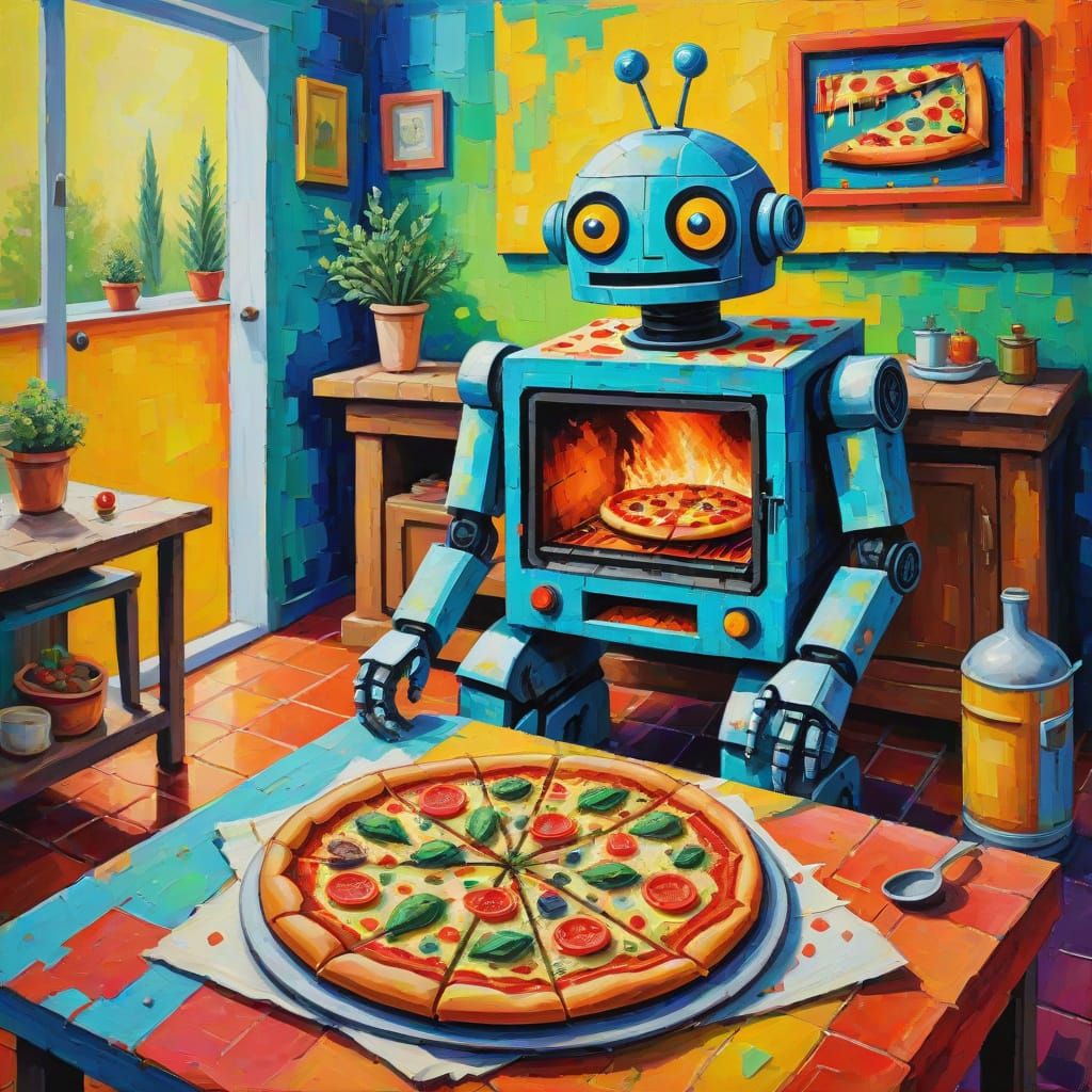 Pizza Oven Robot in Expressionist Style