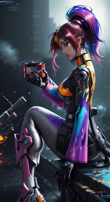 Anime Girl Nintendo Switch in Cyberpunk Style