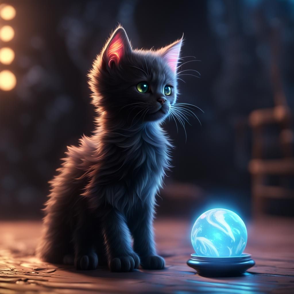 Glowing Kitten and Black Kitten: Fantasy Concept Art