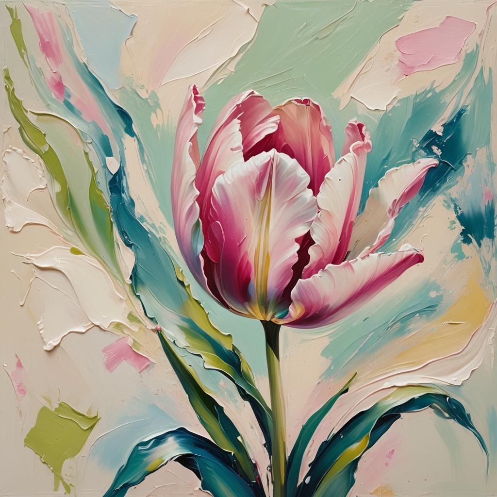 Pink Tulip Oil Painting with Loose Brushstrokes
