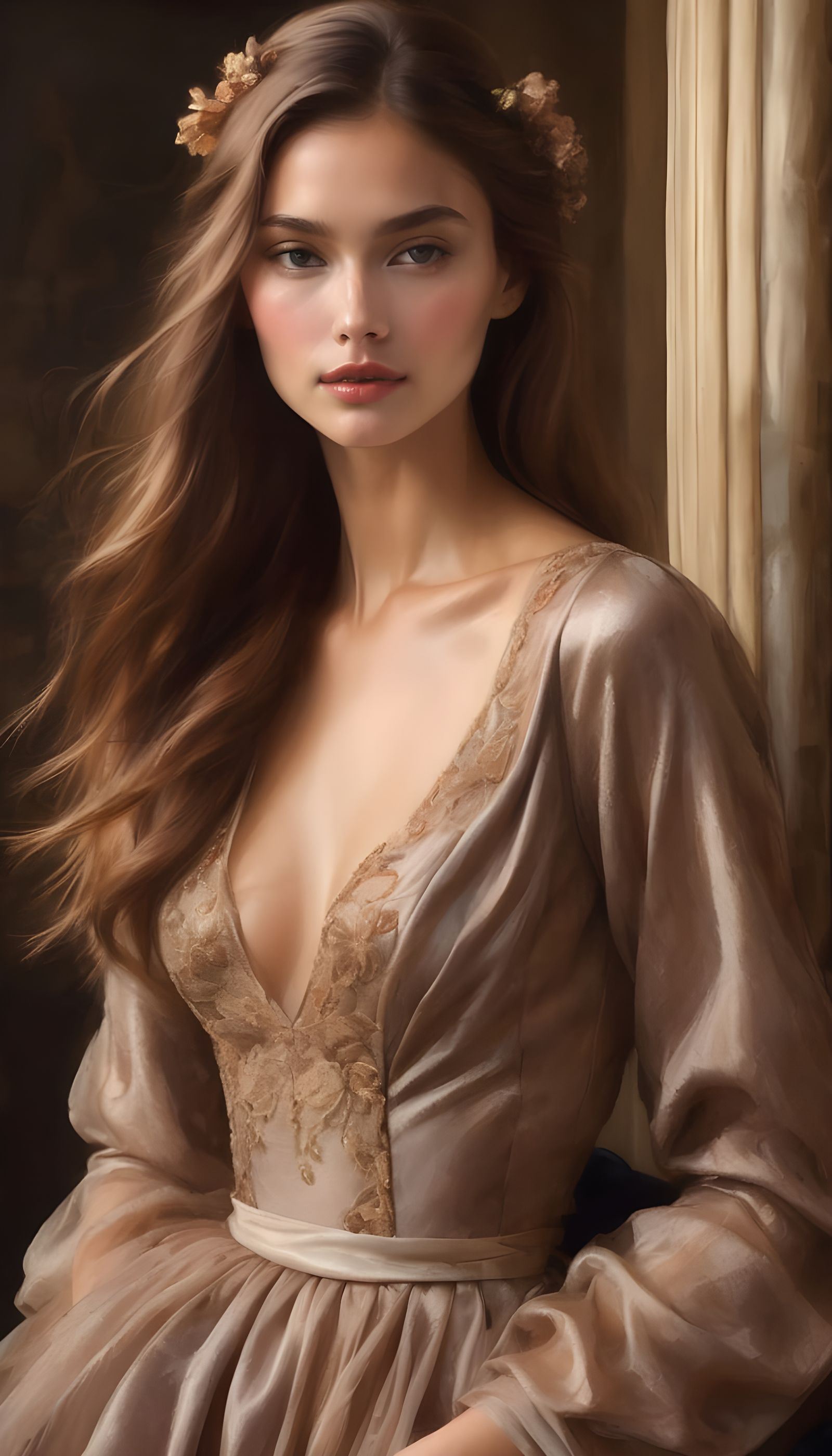 Woman in Velvet Gown at Chateau Oil Painting