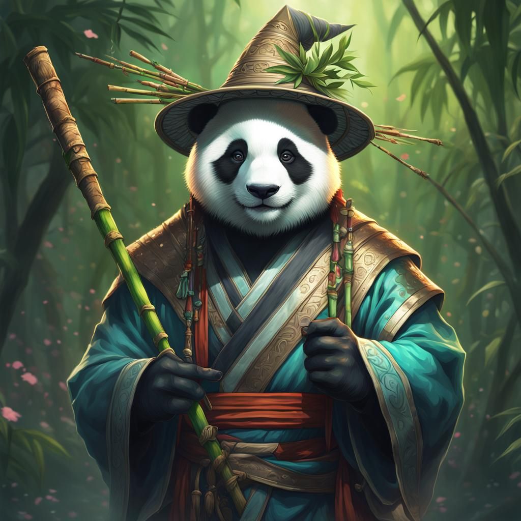 Panda Wizard Portrait in Detailed Splash Art Style