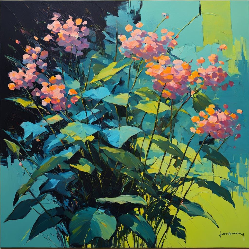 Abstract Bloom: Whimsical Floral Dance in Neon Hues