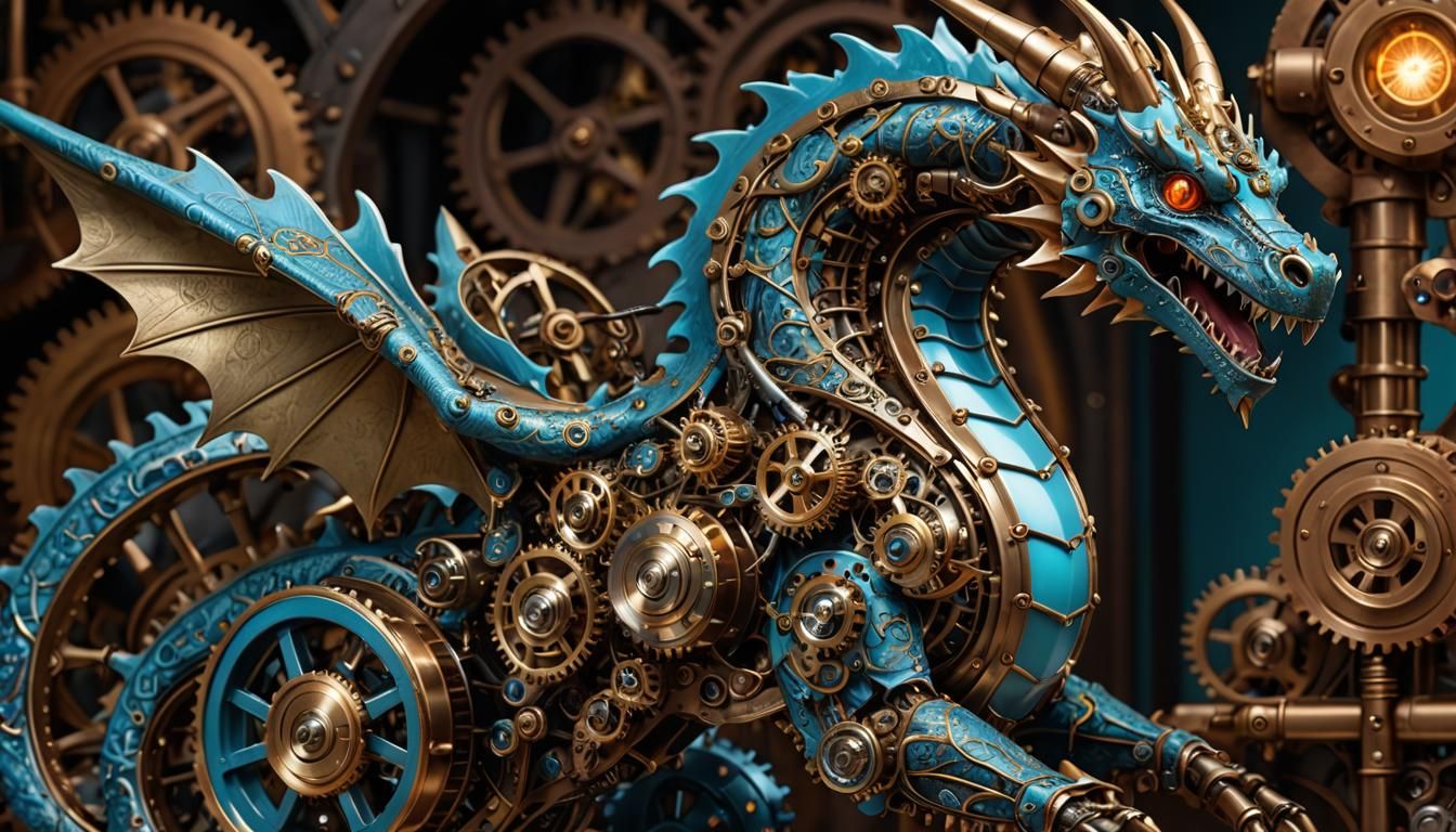 Steampunk Clockwork Dragon with Intricate Gears: Digital Art