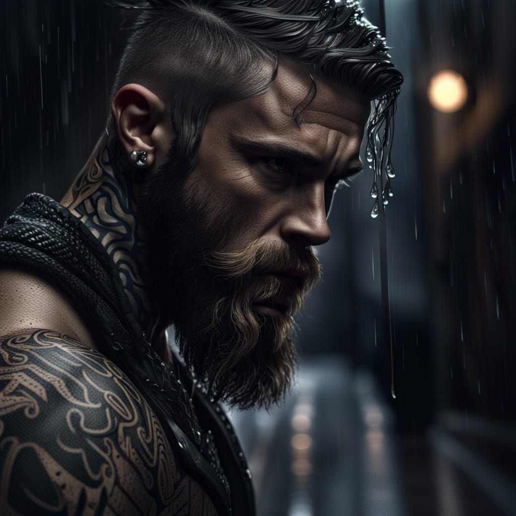 Hyperrealistic Viking Portrait in Dark Alley