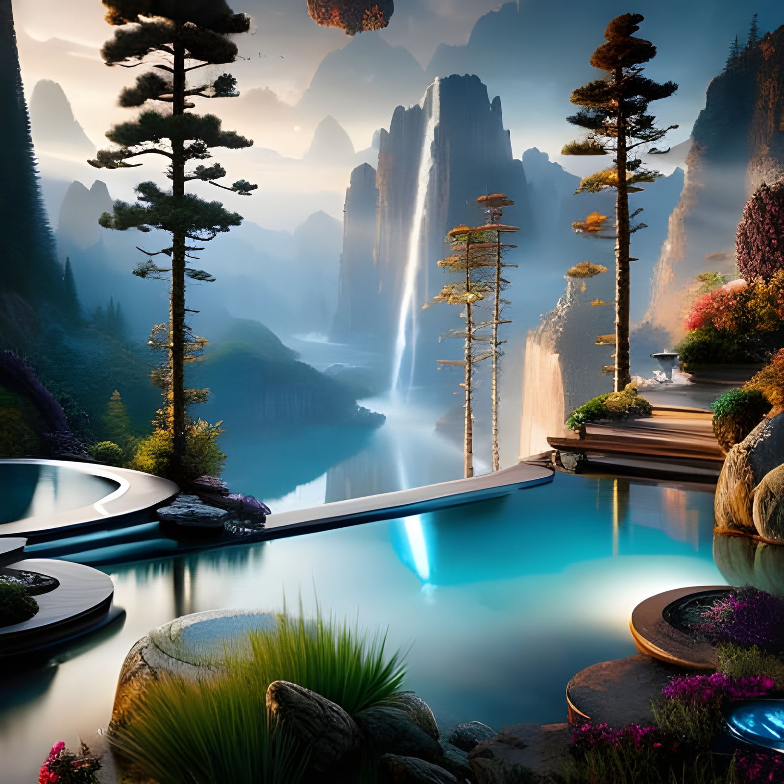 Hyperrealistic Infinity Pool Portrait in Digital Painting St...