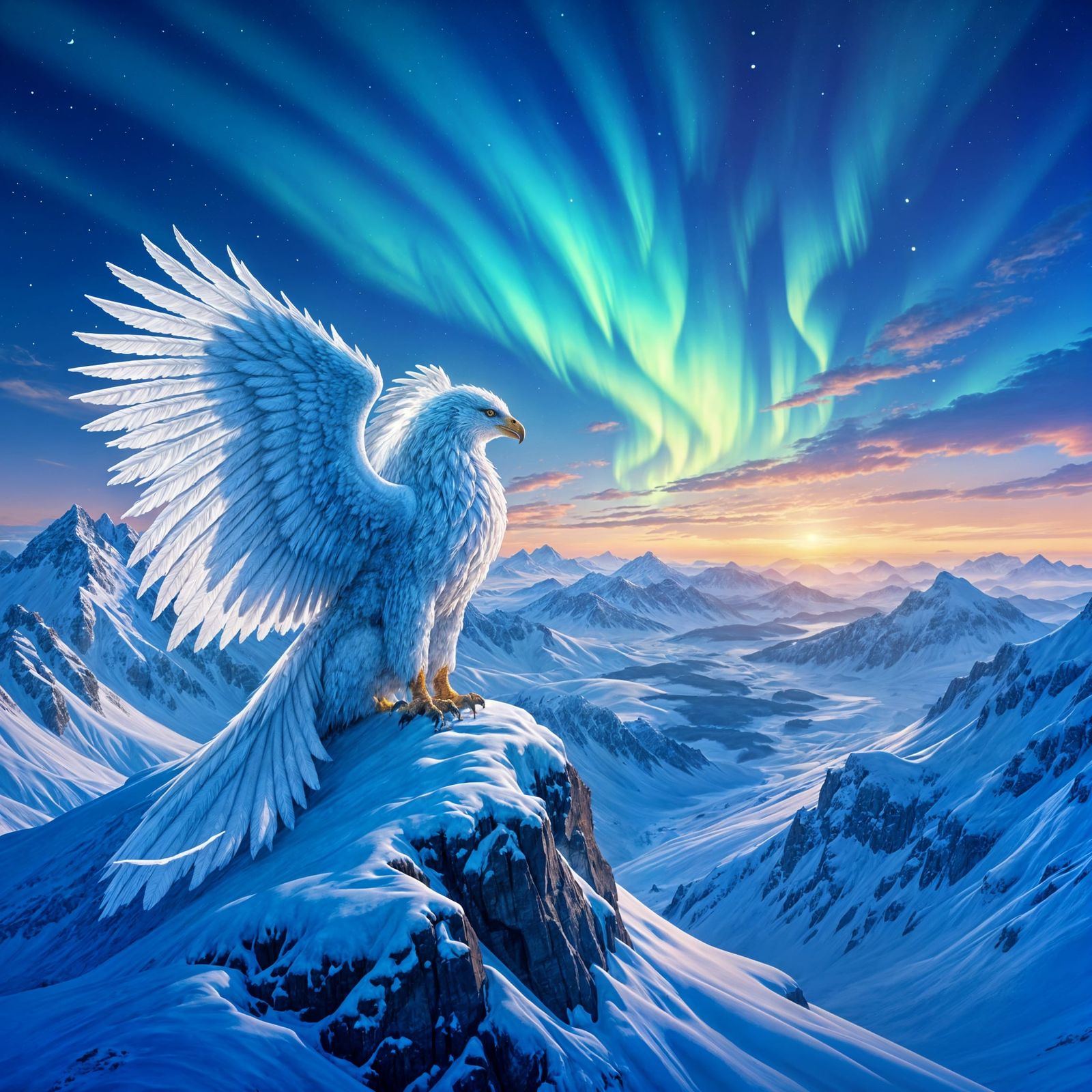Griffin Overlooking Frozen Landscape in Oil Painting Style