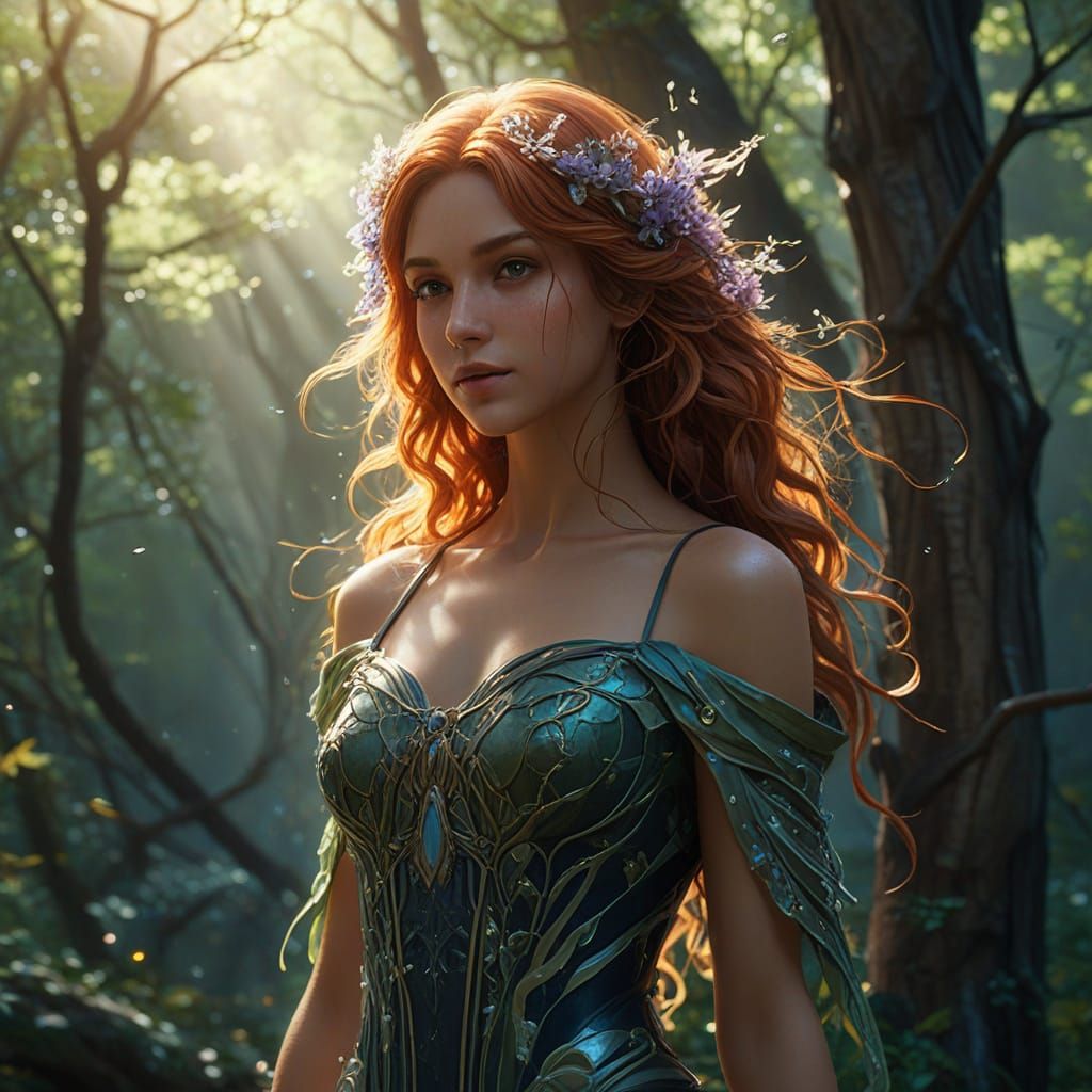 Flower Spirit Emerges in Bioluminescent Grove