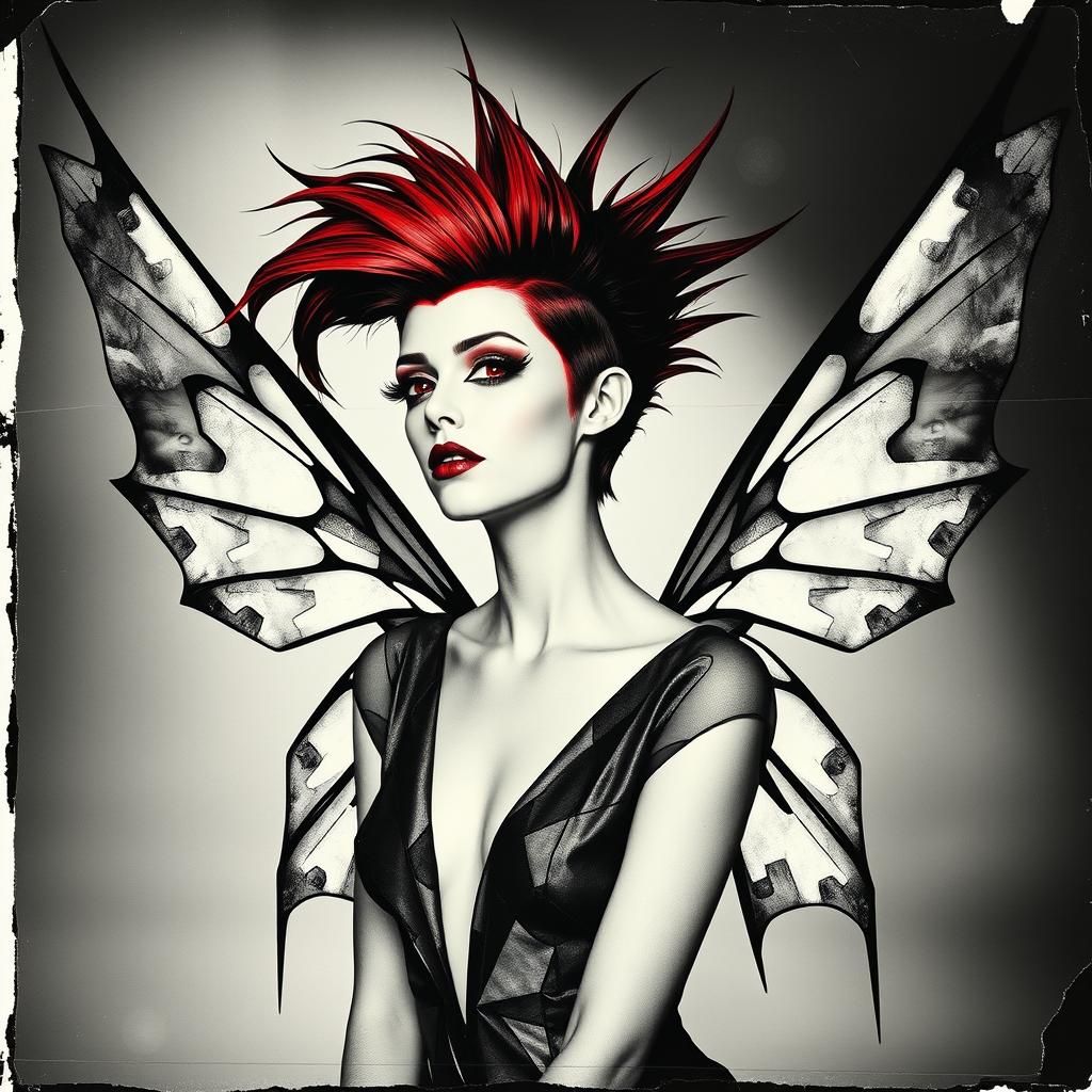 Goth Geometric Fairy in Black and White Photogram Style