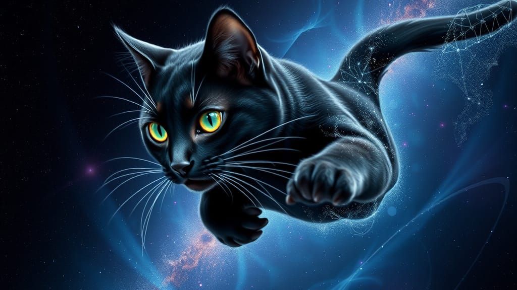 Surreal Cosmic Feline Emerges from Flux Art Galaxy