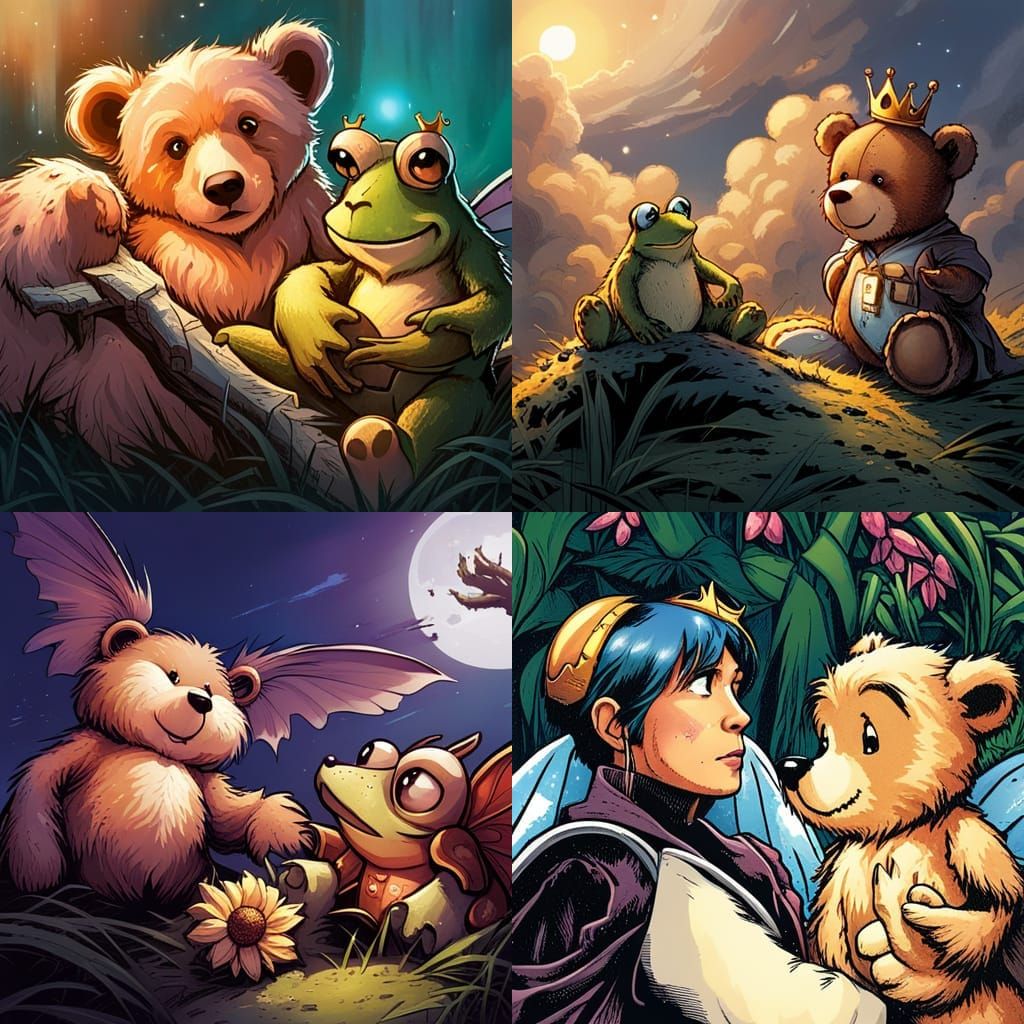 Teddy Bear Fairy Chatting with Frog Prince