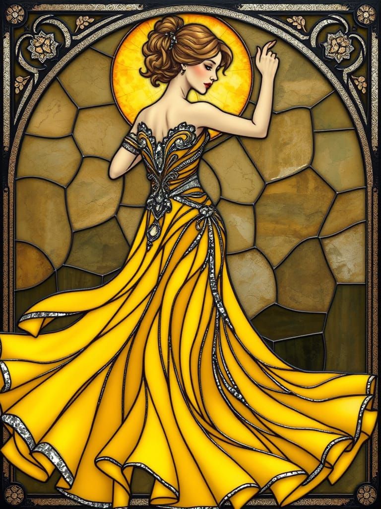 Elegant Art Nouveau Stained Glass Ballroom Dress
